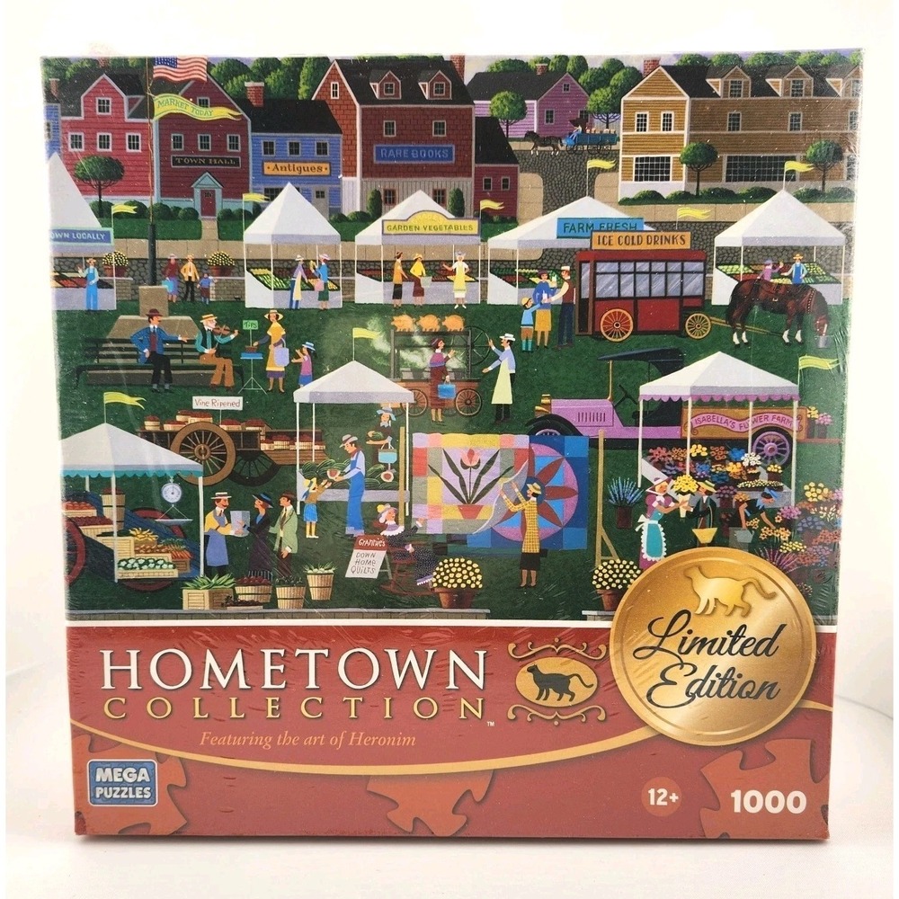 New‎ Sealed Mega Puzzles Hometown Collection "Farmer's Market" Heronim 1000 pc